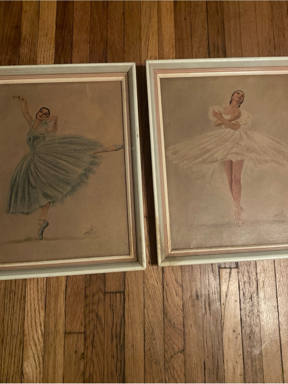 Vintage 1950s Monte Ballerina Prints Framed Pair Mid Century Modern Ballet Decor